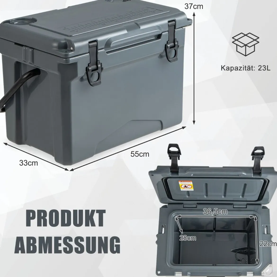 23L Isolierbox mit Flaschenöffner & Griff Tragbare Kühlbox Wärmebehälter für Camping Grau