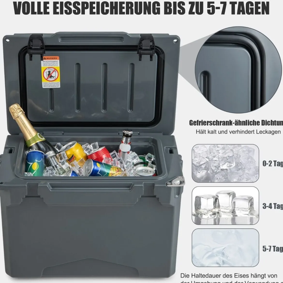 23L Isolierbox mit Flaschenöffner & Griff Tragbare Kühlbox Wärmebehälter für Camping Grau
