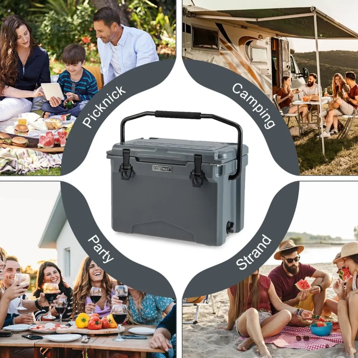 23L Isolierbox mit Flaschenöffner & Griff Tragbare Kühlbox Wärmebehälter für Camping Grau