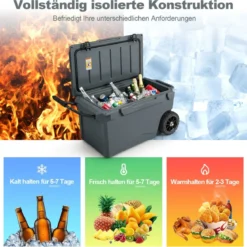 71L Isolierbox mit Flaschenöffner & Griff & Rädern Tragbare Kühlbox Wärmebehälter Grau