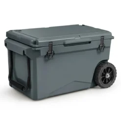 71L Isolierbox mit Flaschenöffner & Griff & Rädern Tragbare Kühlbox Wärmebehälter Grau