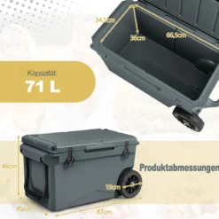 71L Isolierbox mit Flaschenöffner & Griff & Rädern Tragbare Kühlbox Wärmebehälter Grau