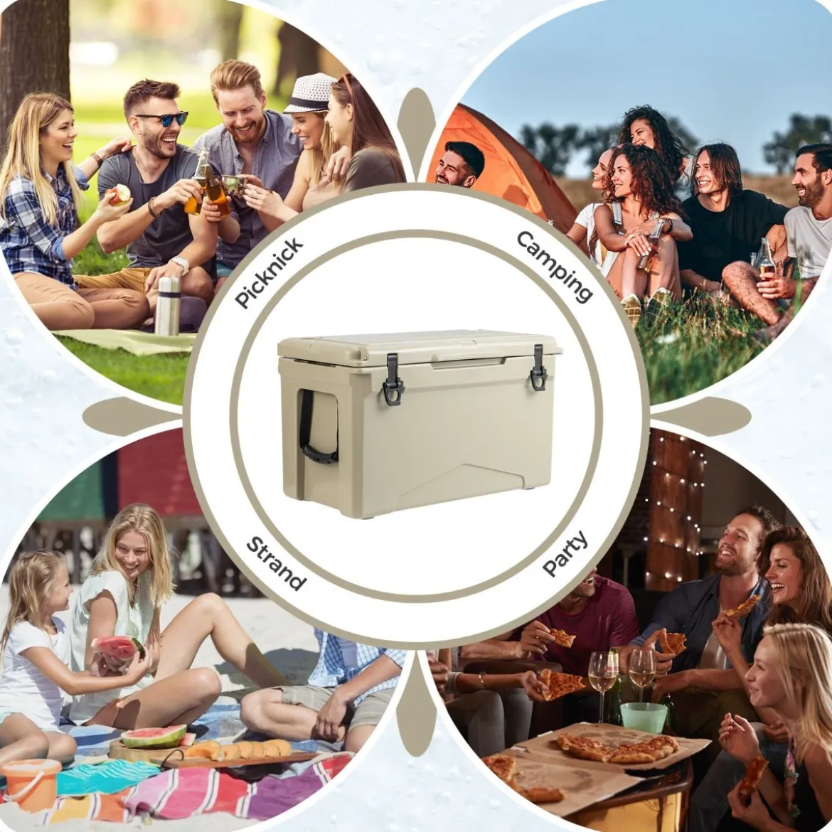 47L Isolierbox mit Flaschenöffner & Griff Tragbare Kühlbox Wärmebehälter für Camping Kahki