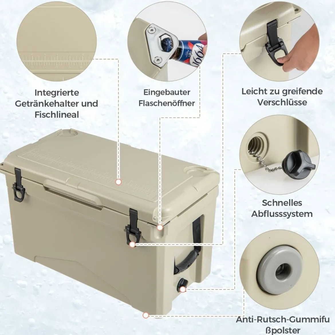 47L Isolierbox mit Flaschenöffner & Griff Tragbare Kühlbox Wärmebehälter für Camping Kahki