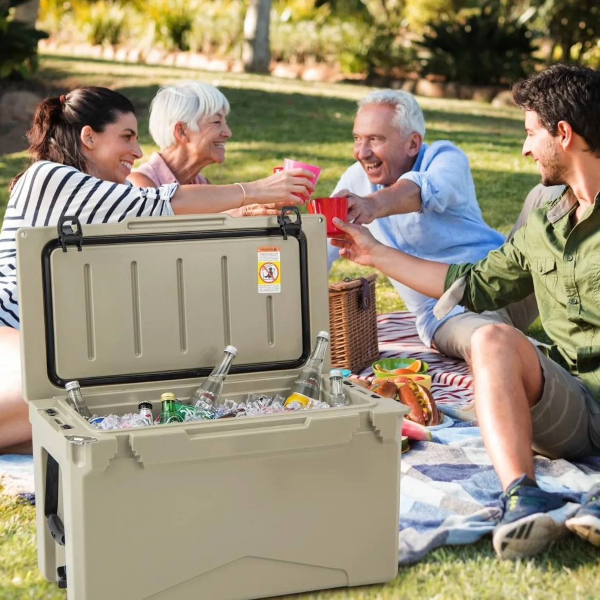 47L Isolierbox mit Flaschenöffner & Griff Tragbare Kühlbox Wärmebehälter für Camping Kahki