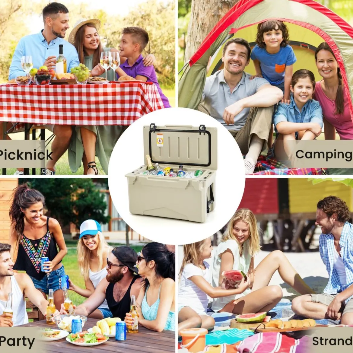 28L Isolierbox mit Flaschenöffner & Griff Tragbare Kühlbox Wärmebehälter für Camping Kahki