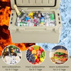 28L Isolierbox mit Flaschenöffner & Griff Tragbare Kühlbox Wärmebehälter für Camping Kahki