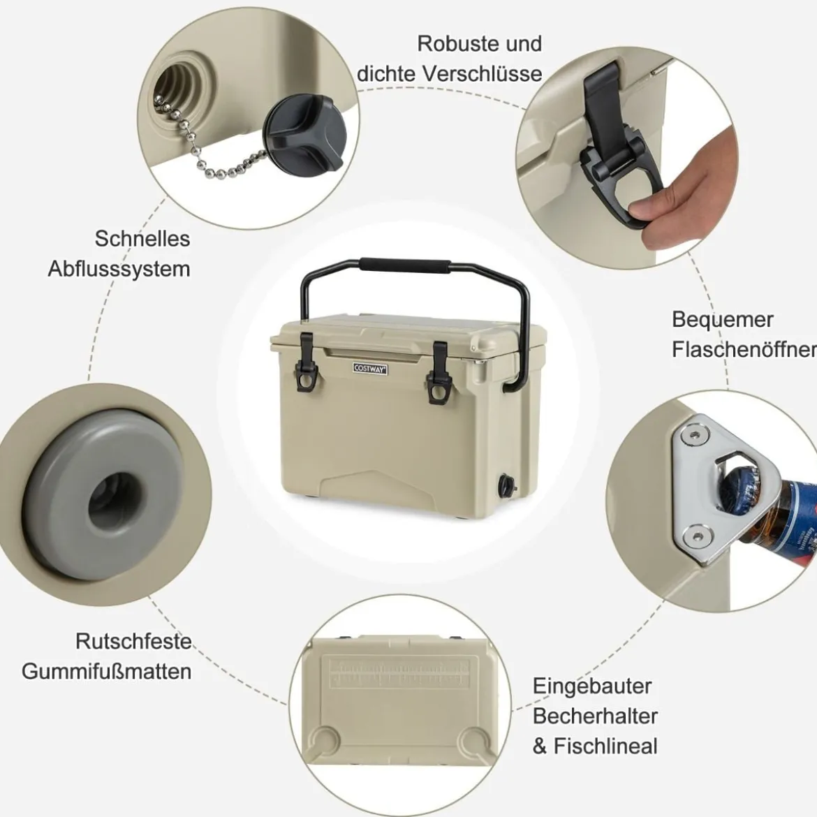 23L Isolierbox mit Flaschenöffner & Griff Tragbare Kühlbox Wärmebehälter für Camping Kahki