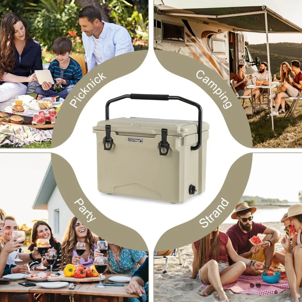 23L Isolierbox mit Flaschenöffner & Griff Tragbare Kühlbox Wärmebehälter für Camping Kahki