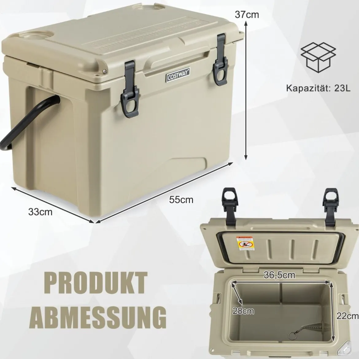 23L Isolierbox mit Flaschenöffner & Griff Tragbare Kühlbox Wärmebehälter für Camping Kahki