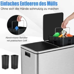 60-Liter-Schritt-Abfallbehälter mit zwei Fächern Edelstahl-Abfalltrennungspedal-Mülleimer Silber