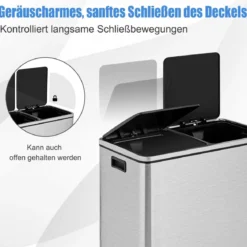 60-Liter-Schritt-Abfallbehälter mit zwei Fächern Edelstahl-Abfalltrennungspedal-Mülleimer Silber