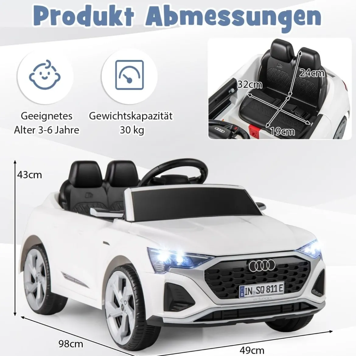 Lizenziertes Audi SQ8 Kinderauto 12-V-Elektrofahrzeug mit Fernbedienung Schwarz/Rosa