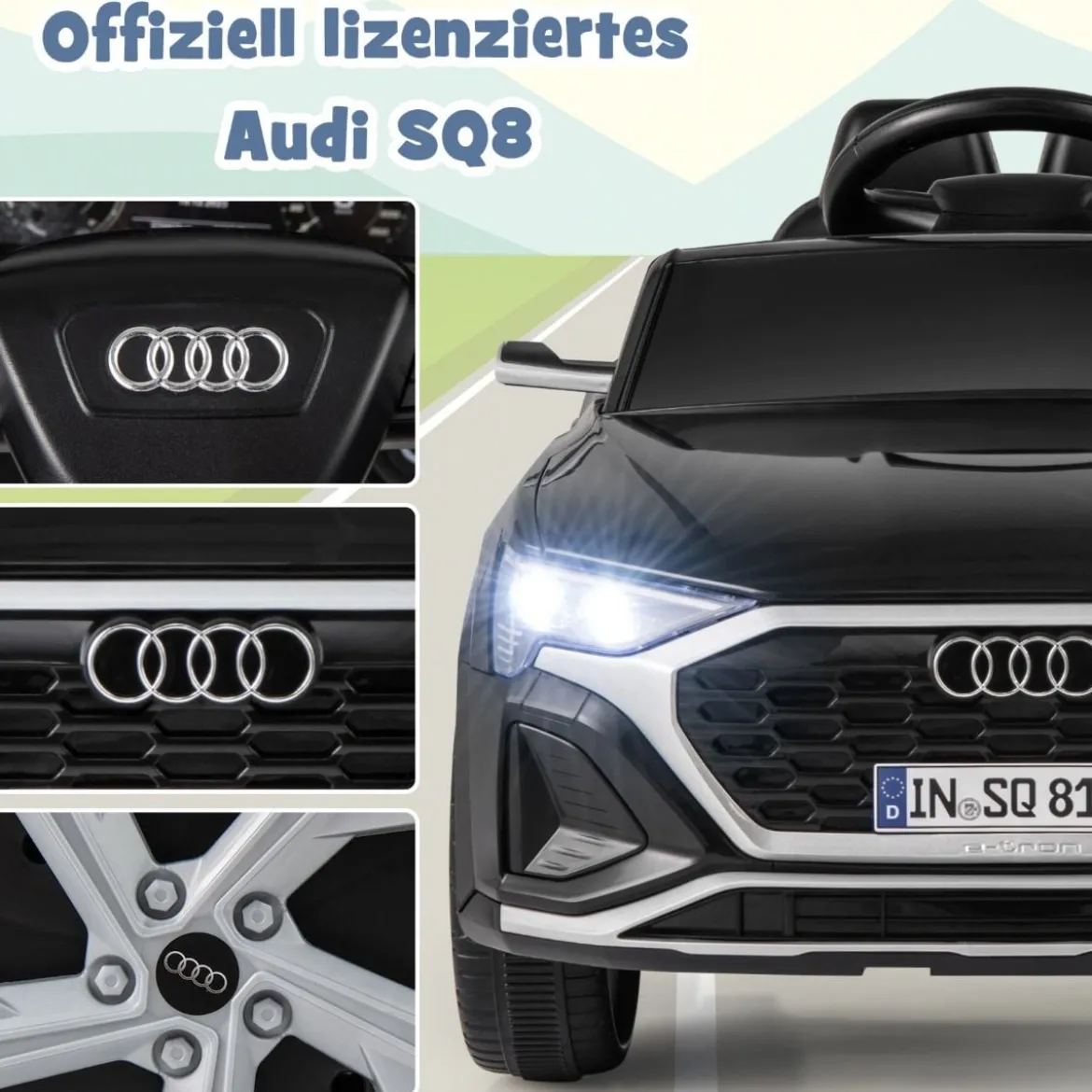 Lizenziertes Audi SQ8 Kinderauto 12-V-Elektrofahrzeug mit Fernbedienung Schwarz/Rosa