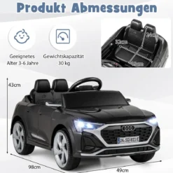 Lizenziertes Audi SQ8 Kinderauto 12-V-Elektrofahrzeug mit Fernbedienung Schwarz/Rosa