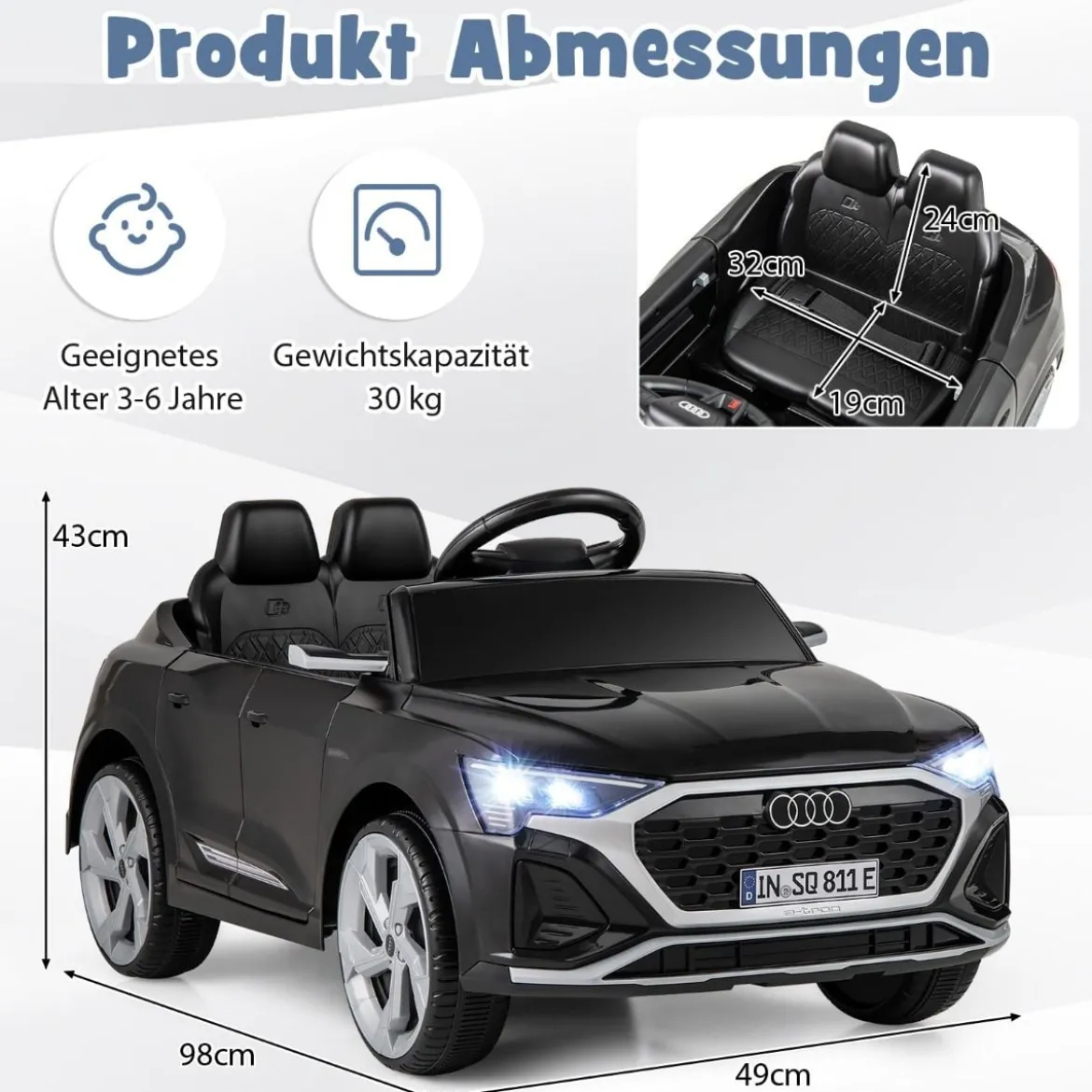 Lizenziertes Audi SQ8 Kinderauto 12-V-Elektrofahrzeug mit Fernbedienung Schwarz/Rosa
