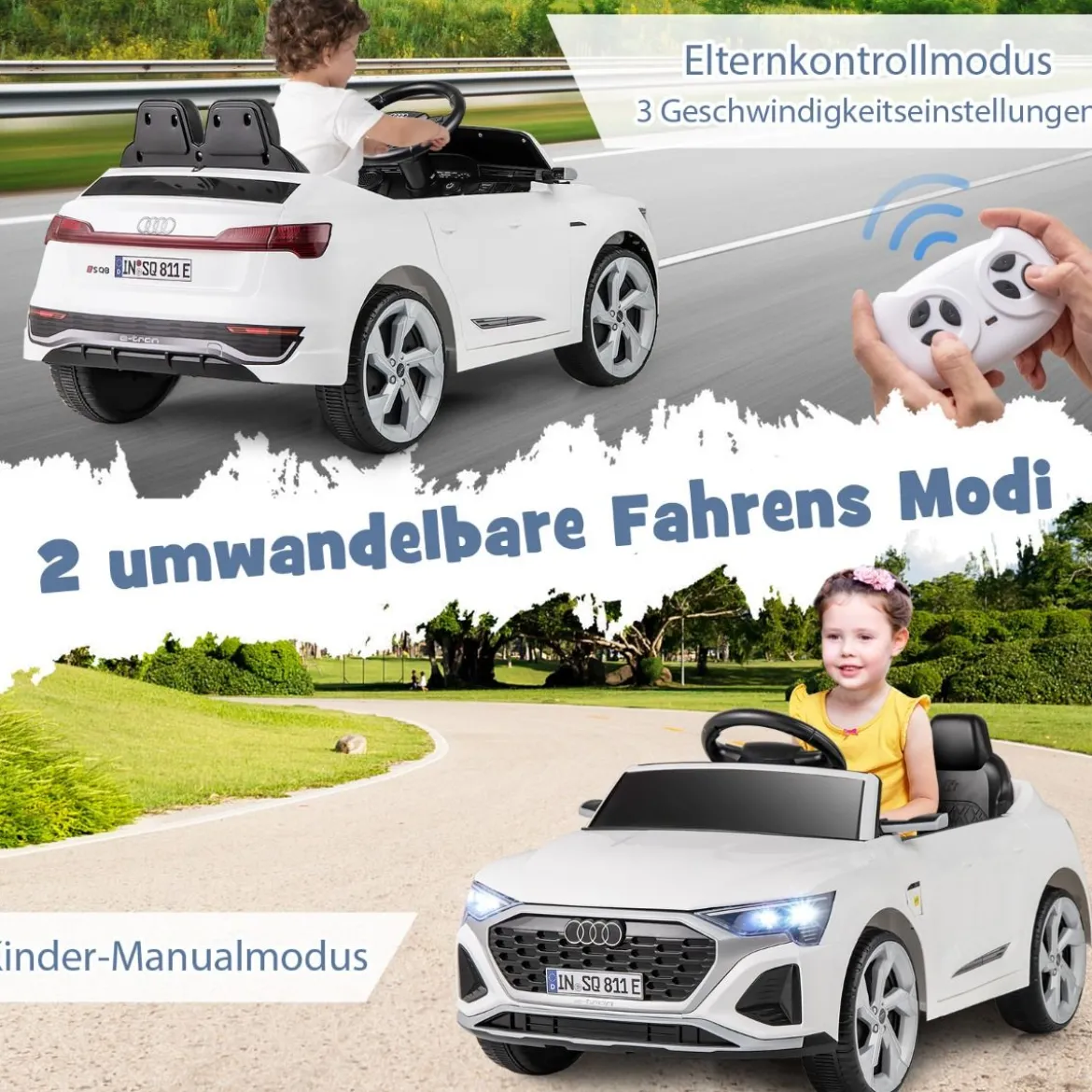 Lizenziertes Audi SQ8 Kinderauto 12-V-Elektrofahrzeug mit Fernbedienung Schwarz/Rosa
