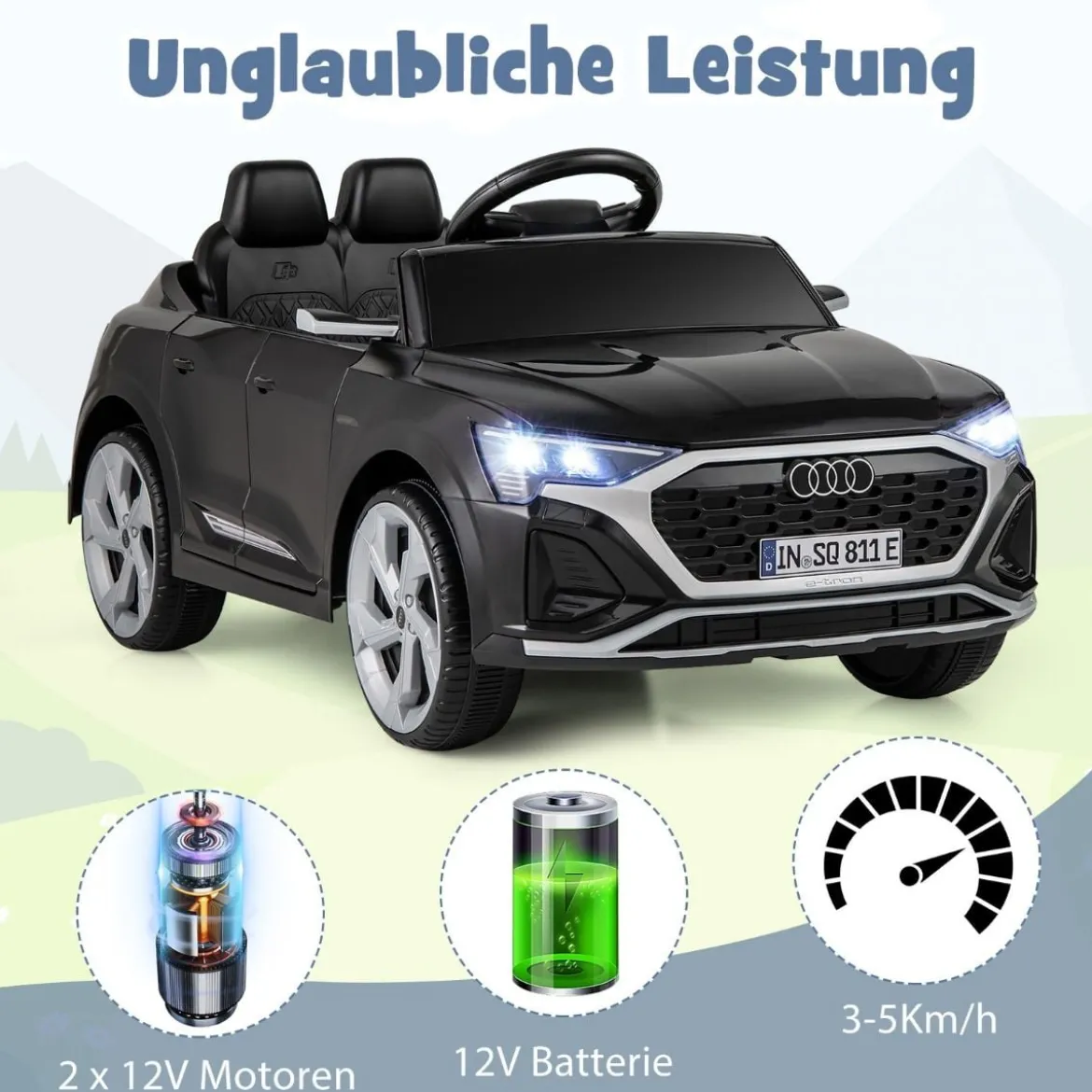 Lizenziertes Audi SQ8 Kinderauto 12-V-Elektrofahrzeug mit Fernbedienung Schwarz/Rosa