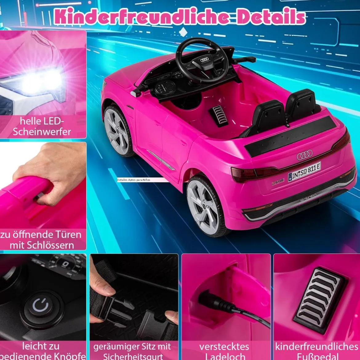 Lizenziertes Audi SQ8 Kinderauto 12-V-Elektrofahrzeug mit Fernbedienung Schwarz/Rosa