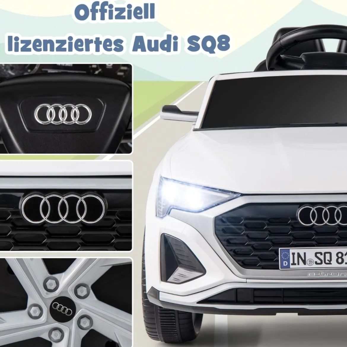 Lizenziertes Audi SQ8 Kinderauto 12-V-Elektrofahrzeug mit Fernbedienung Schwarz/Rosa