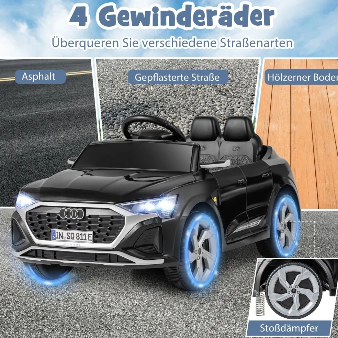 Lizenziertes Audi SQ8 Kinderauto 12-V-Elektrofahrzeug mit Fernbedienung Schwarz/Rosa