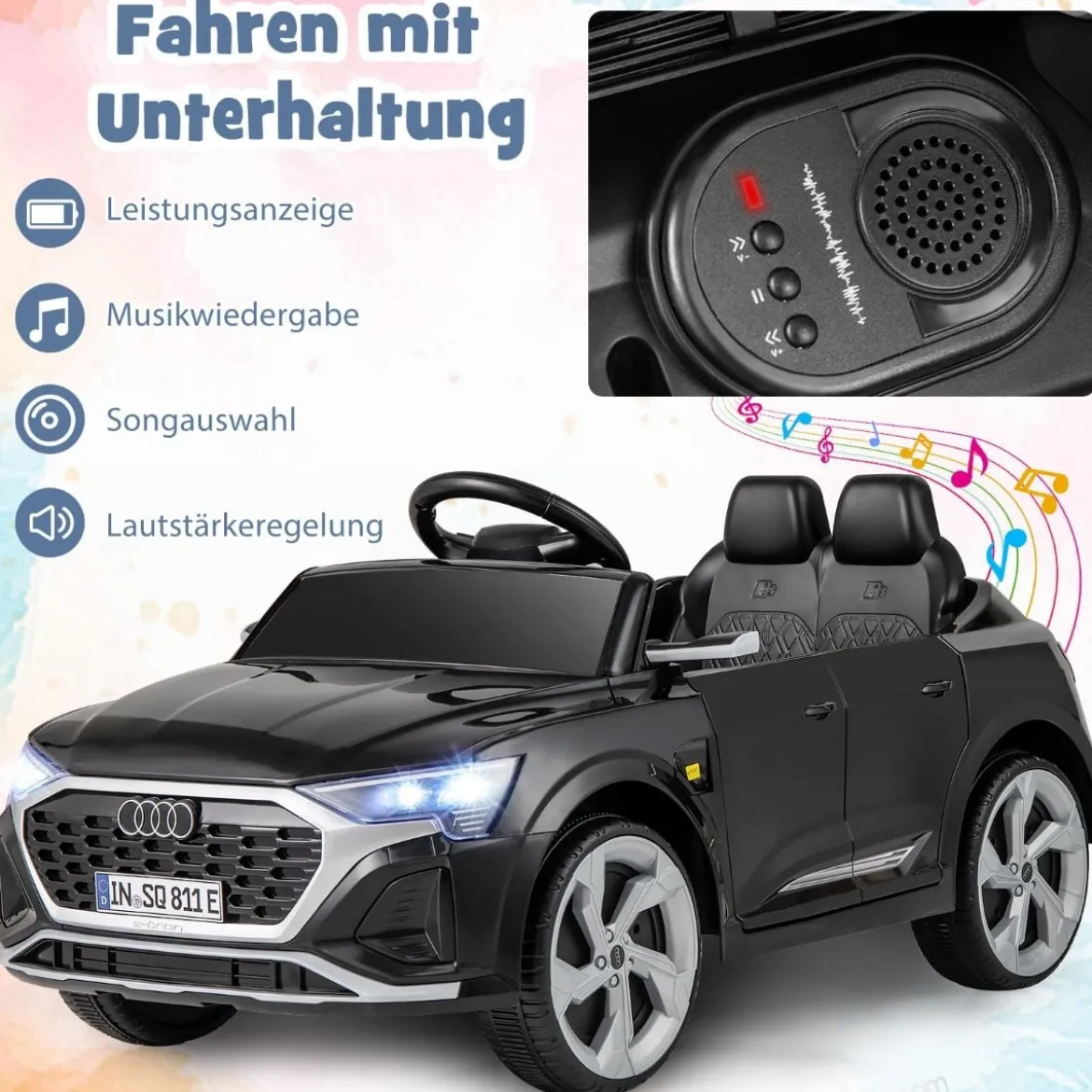 Lizenziertes Audi SQ8 Kinderauto 12-V-Elektrofahrzeug mit Fernbedienung Schwarz/Rosa