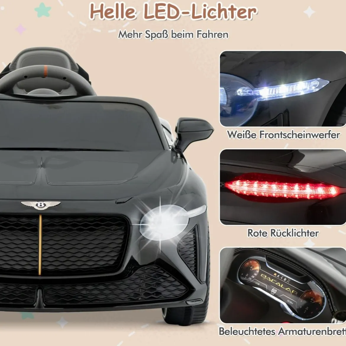 Lizenziertes Bentley Bacalar Kinderfahrzeug mit Fernbedienung & Scherentüren & Federung Schwarz