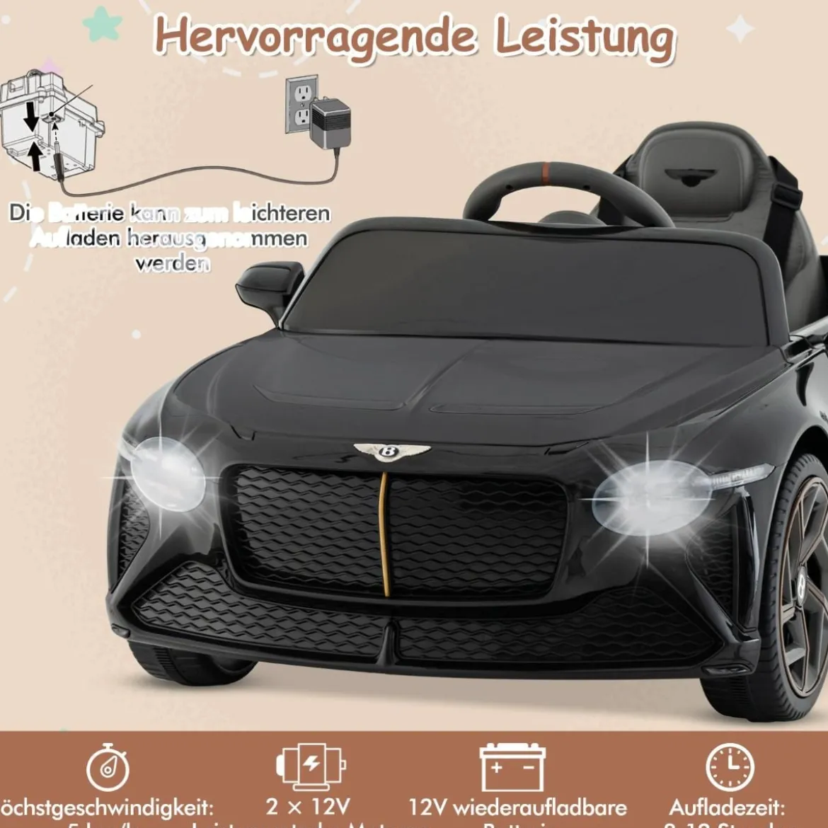 Lizenziertes Bentley Bacalar Kinderfahrzeug mit Fernbedienung & Scherentüren & Federung Schwarz
