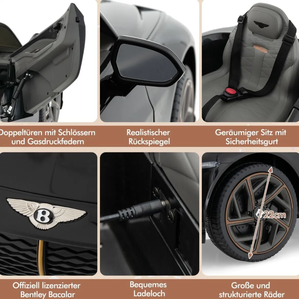 Lizenziertes Bentley Bacalar Kinderfahrzeug mit Fernbedienung & Scherentüren & Federung Schwarz