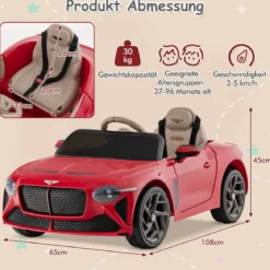 Lizenziertes Bentley Bacalar Kinderfahrzeug mit Fernbedienung & Scherentüren & Federung Rot