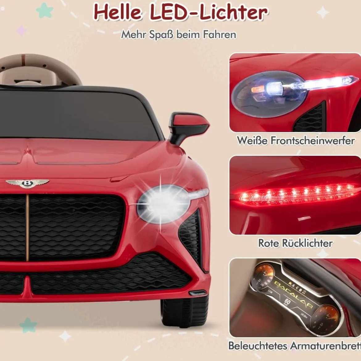 Lizenziertes Bentley Bacalar Kinderfahrzeug mit Fernbedienung & Scherentüren & Federung Rot
