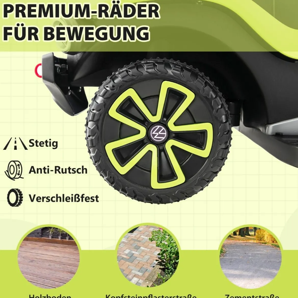 Lizenziertes 3-in-1-Rutschauto von Volkswagen Kinderauto mit Dreifach verstellbarem Schiebegriff 96 x 40 x 93 Grün