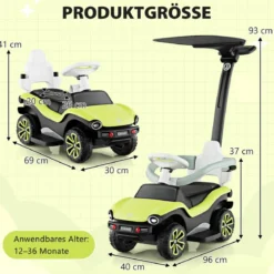 Lizenziertes 3-in-1-Rutschauto von Volkswagen Kinderauto mit Dreifach verstellbarem Schiebegriff 96 x 40 x 93 Grün