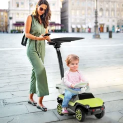 Lizenziertes 3-in-1-Rutschauto von Volkswagen Kinderauto mit Dreifach verstellbarem Schiebegriff 96 x 40 x 93 Grün