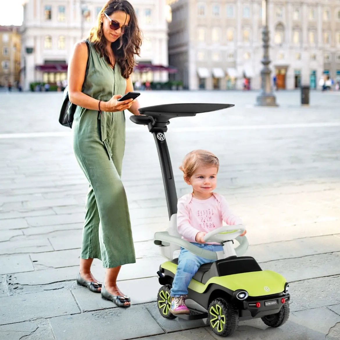 Lizenziertes 3-in-1-Rutschauto von Volkswagen Kinderauto mit Dreifach verstellbarem Schiebegriff 96 x 40 x 93 Grün