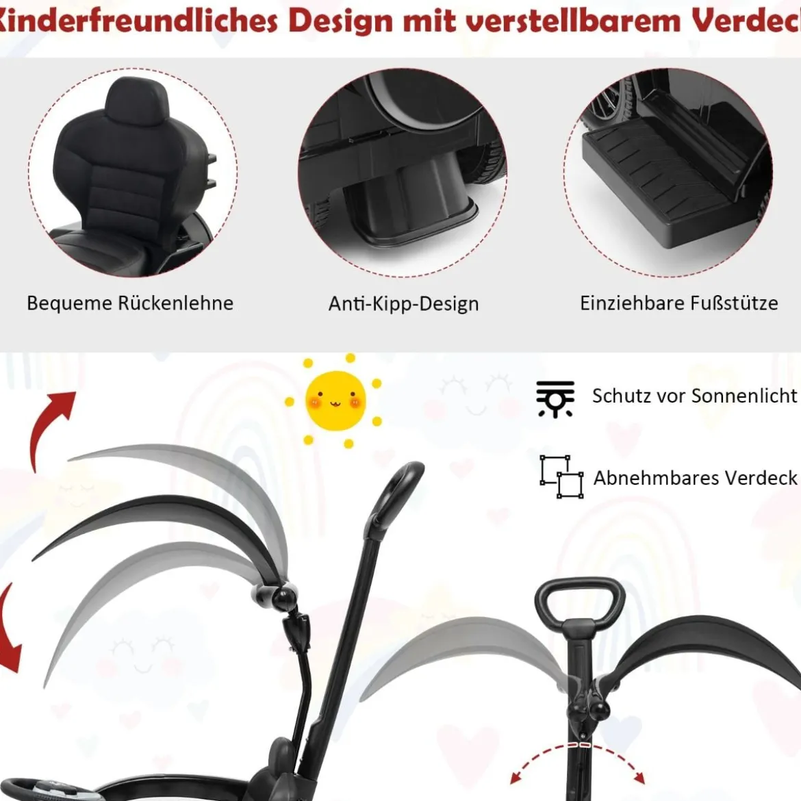 Lizenziertes Mercedes Benz Kinderfahrzeug mit Verstellbarem Sonnendach &Elterngriff Kinderwagen