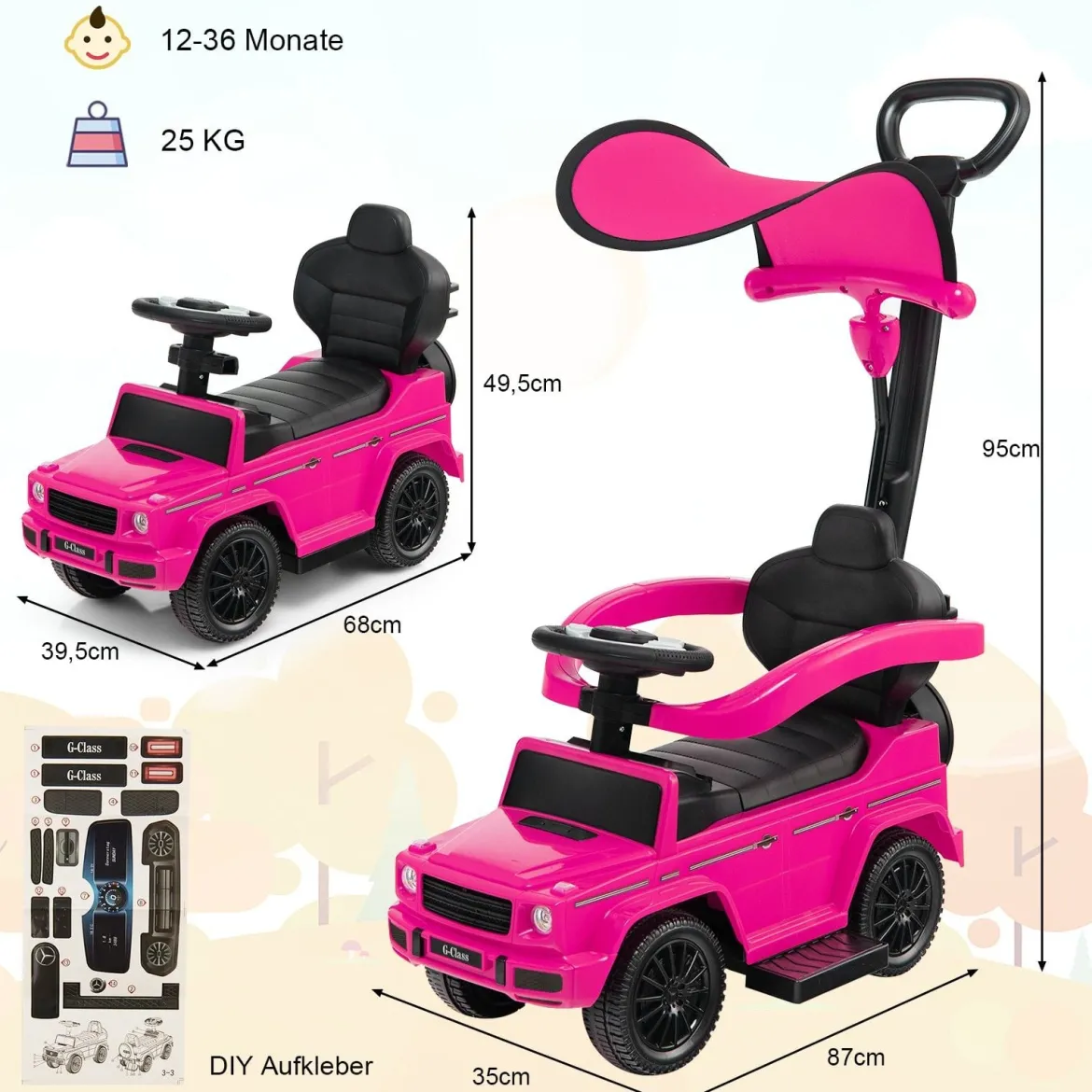 Lizenziertes Mercedes Benz Kinderfahrzeug mit Verstellbarem Sonnendach &Elterngriff Kinderwagen