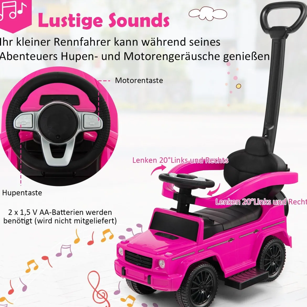 Lizenziertes Mercedes Benz Kinderfahrzeug mit Verstellbarem Sonnendach &Elterngriff Kinderwagen
