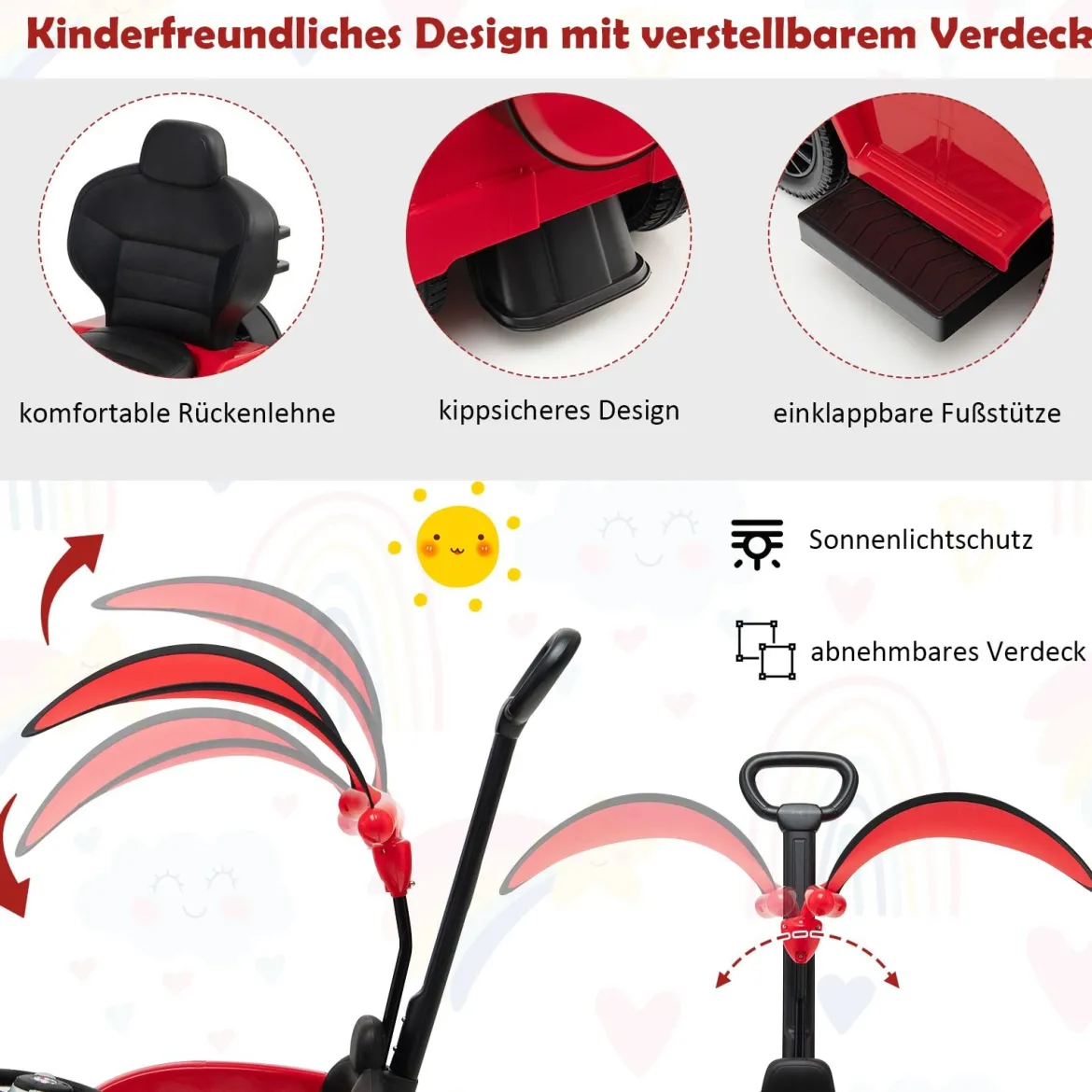 Lizenziertes Mercedes Benz Kinderfahrzeug mit Verstellbarem Sonnendach &Elterngriff Kinderwagen