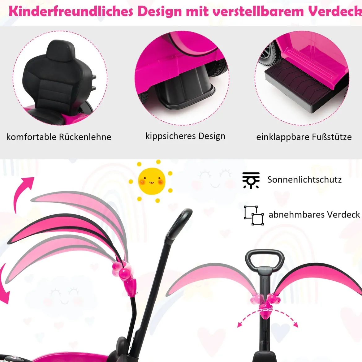 Lizenziertes Mercedes Benz Kinderfahrzeug mit Verstellbarem Sonnendach &Elterngriff Kinderwagen