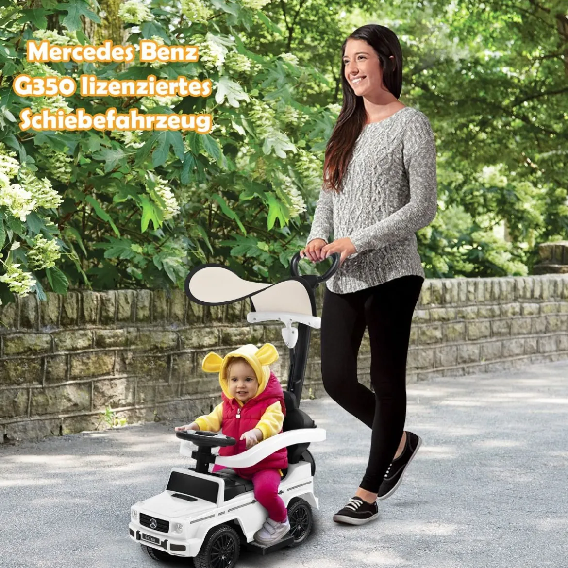 Lizenziertes Mercedes Benz Kinderfahrzeug mit Verstellbarem Sonnendach &Elterngriff Kinderwagen