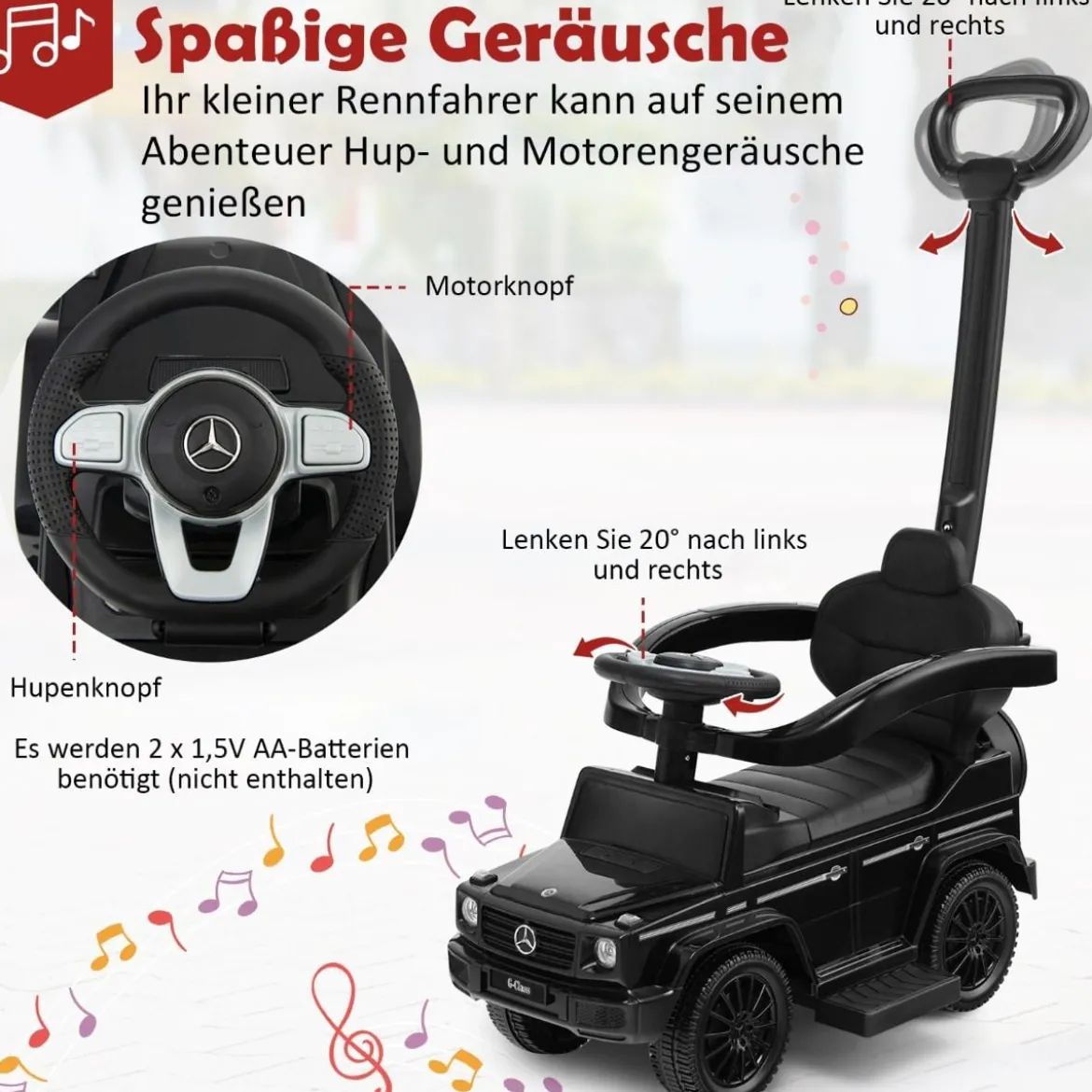 Lizenziertes Mercedes Benz Kinderfahrzeug mit Verstellbarem Sonnendach &Elterngriff Kinderwagen