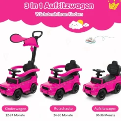 Lizenziertes Mercedes Benz Kinderfahrzeug mit Verstellbarem Sonnendach &Elterngriff Kinderwagen