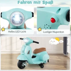 Lizenzierte Vespa Kinder Elektromotorrad 6V Batterie betriebenes Motorrad mit LED-Scheinwerfer Blau