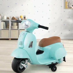 Lizenzierte Vespa Kinder Elektromotorrad 6V Batterie betriebenes Motorrad mit LED-Scheinwerfer Blau