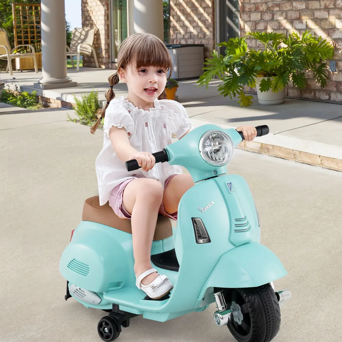 Lizenzierte Vespa Kinder Elektromotorrad 6V Batterie betriebenes Motorrad mit LED-Scheinwerfer Blau