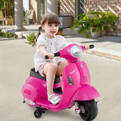 Lizenzierte Vespa Kinder Elektromotorrad 6V Batterie betriebenes Motorrad mit LED-Scheinwerfer Rosa