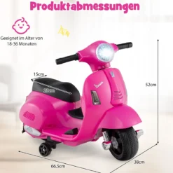 Lizenzierte Vespa Kinder Elektromotorrad 6V Batterie betriebenes Motorrad mit LED-Scheinwerfer Rosa