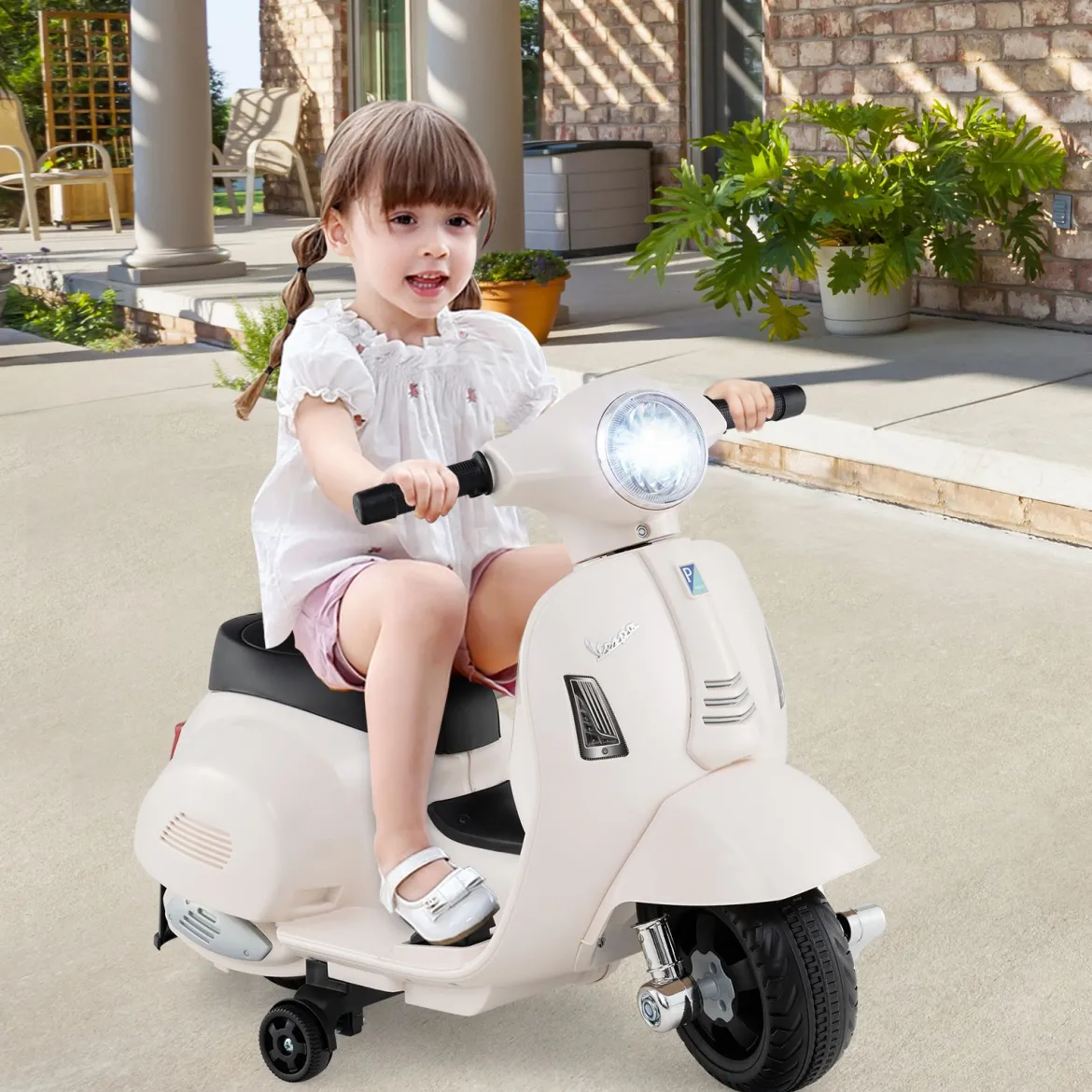 Lizenzierte Vespa Kinder Elektromotorrad 6V Batterie betriebenes Motorrad mit LED-Scheinwerfer Weiß