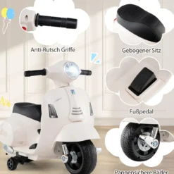 Lizenzierte Vespa Kinder Elektromotorrad 6V Batterie betriebenes Motorrad mit LED-Scheinwerfer Weiß